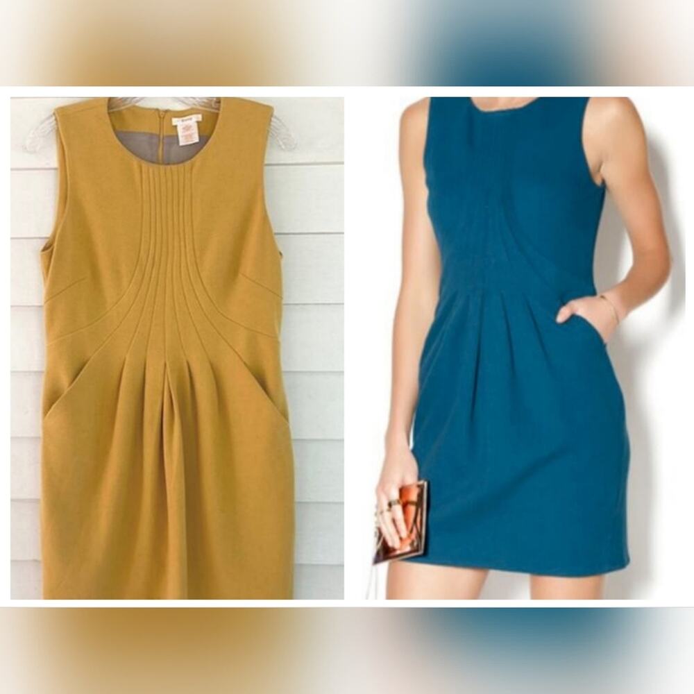 Esley Mustard Yellow Tweed 1960's Jumper Mod Style Classic Pocketed Dress Sz M